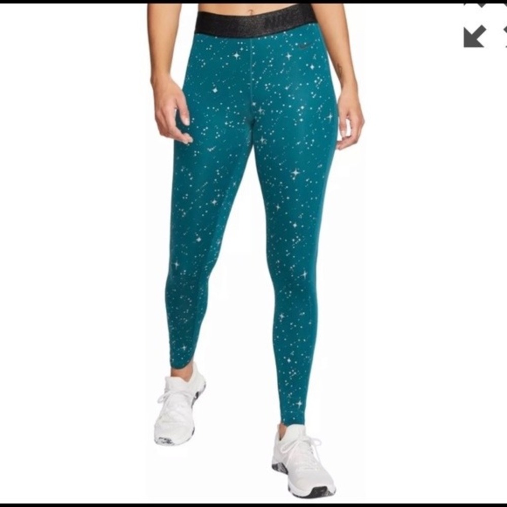 Nike Pro Dri-FIT Teal Star Print Full Length Leggings Size Small